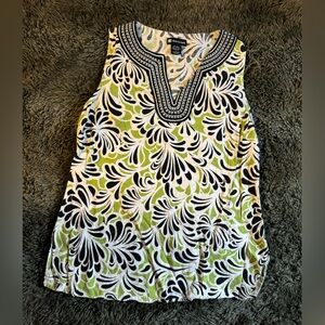 Large Valerie Bertinelli green black and white low cut dress